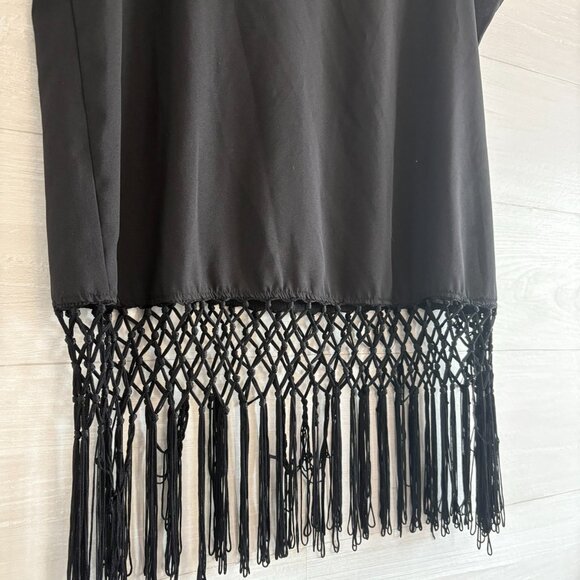 New York & Company Black Fringe Short Sleeve Blouse M - Picture 2 of 3